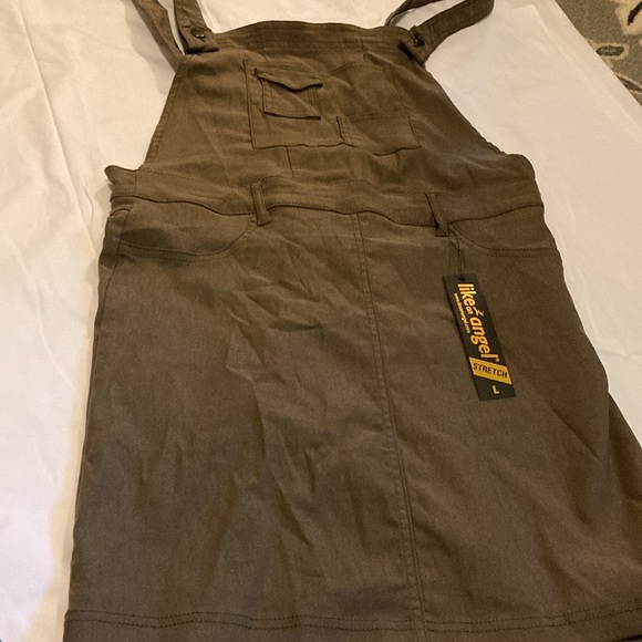 Like an Angel woodsie green colored bib dress NWT size L stretch - Picture 6 of 6